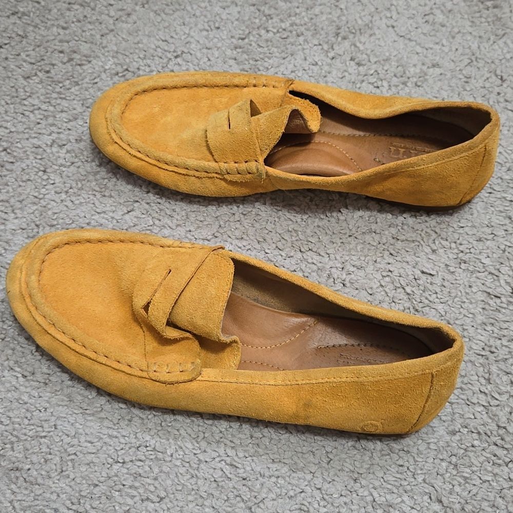 BORN Yellow Suede Penny Loafer Flats Canary Shoes Women's Size 7.5M Career
